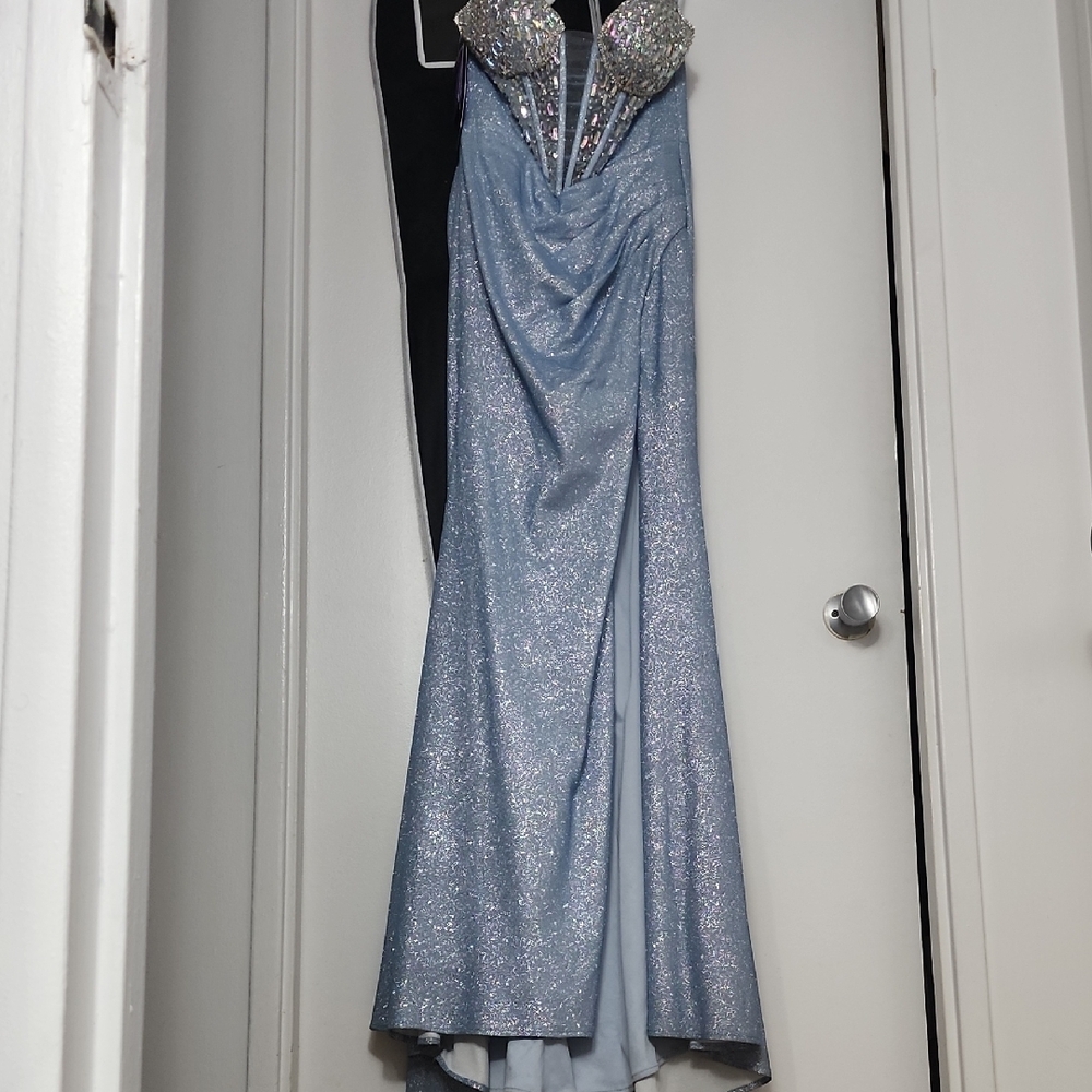 Elegant Blue Glitter Evening Gown
